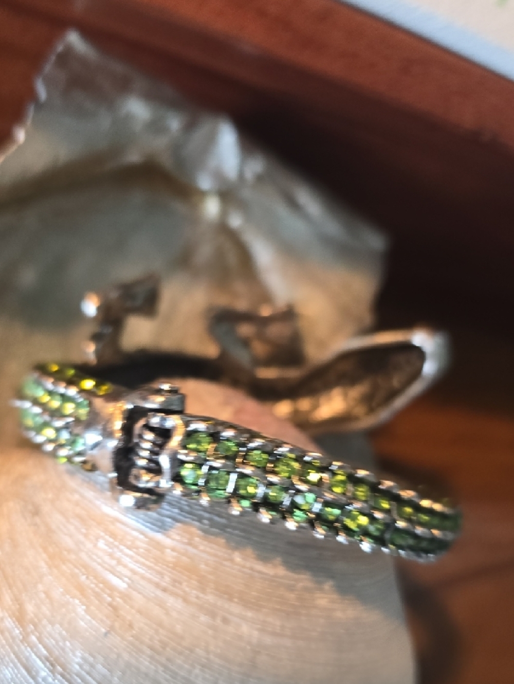 Green Jeweled Alligator Reptile Bangle - Picture 4 of 5